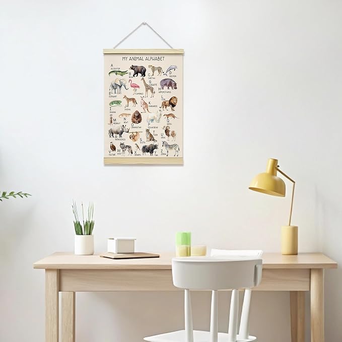 TRKAE Animal Alphabet Canvas Poster Hanger Frame, Classroom ABC Wall Art, Toddler Educational Wall Decor for Nursery Preschool Kids Room -029