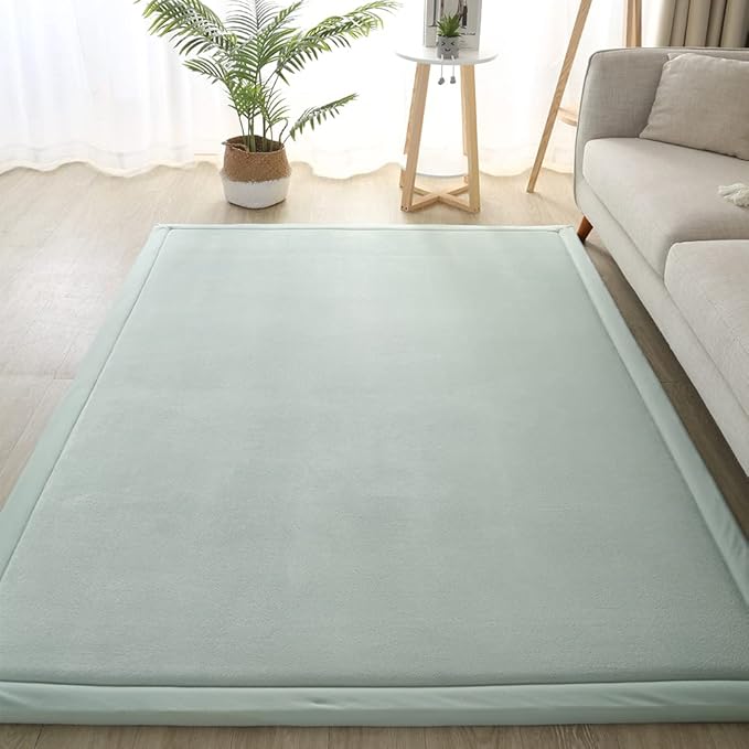 Loartee Coral Velvet Crawling Rug (5'11"x6'7", Light Green) for Toddler Children Play Area Rug Yoga Mat Exercise Pad Carpet