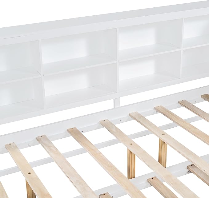 Harper & Bright Designs Full Size Daybed with Trundle and Charging Station, Wooden Full Storage Bed Frame with L-Shaped Bookcases, Full Platform Bed with Shelves for Kids Girls Boys, White