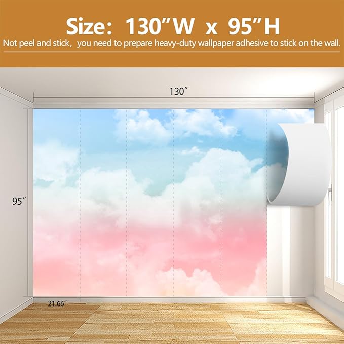 Cloud Wallpaper Mural for Girls' Bedrooms Kids Rooms Nursery（Not Peel and Stick）