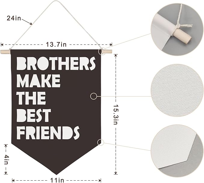 QODUNG Kids Room Wall Decor,Brothers Make The Best Friends Canvas Banner,Canvas Hanging Pennant Wall Flag for Playroom Kids Room Home Bedroom