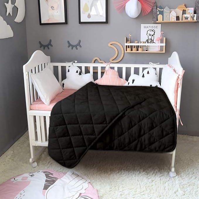 BEDSUM 100% Brushed Microfiber Down Alternative Toddler Comforter, Ultra Soft Lightweight and Warm Breathable Crib Quilted Blanket for Nursery Stroller Bed, 39x47 Inches, Black