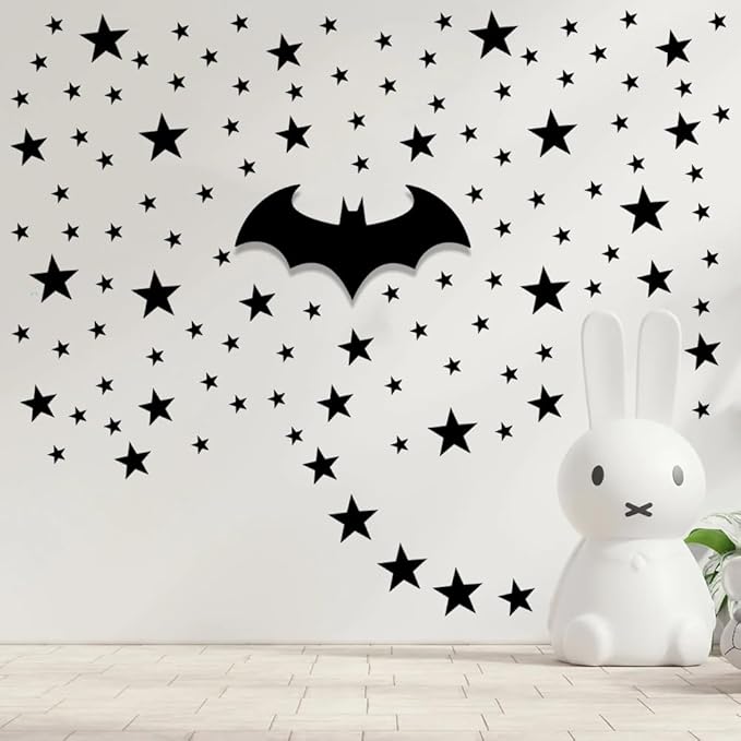 155 Pcs Black Star Wall Decals – Mix Sizes (1Inch-4Inch) Peel & Stick Vinyl Stickers for Kids Room, Nursery & Bedroom Décor
