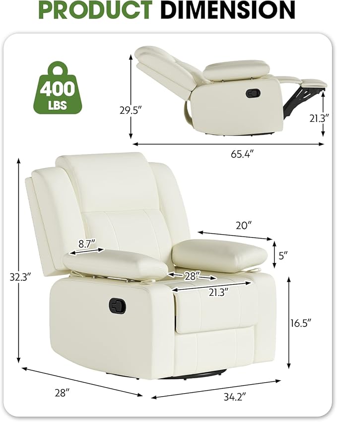 AILEEKISS Rocking Chair Nursery Swivel Recliner Glider Chair with Adjustable Armrests,Headrest Rocker Nursing Chair for Breastfeeding Comfy Upholstered Living Room Reclining Chairs(Beige)