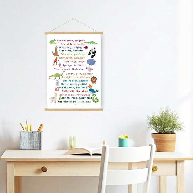 Qswo See You Later Alligator Wall Decor,Funny Alligator Canvas Wall Art Poster Hanger Frame for Kids Nursery Playroom Classroom