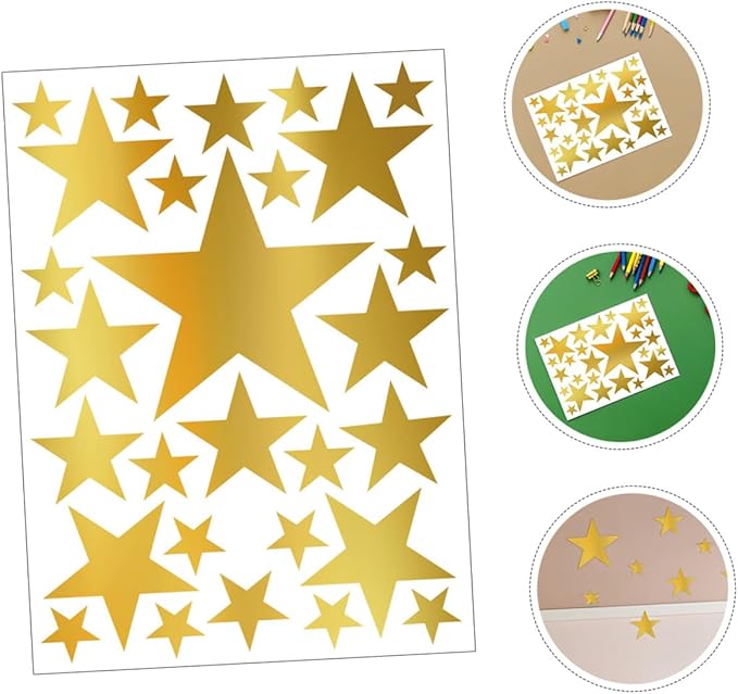 10pcs Gold Foil Star Wall Decals for Bedroom Decor Removable Nursery Stickers Self-Adhesive Star Shape Wall Stickers for Living and DIY Decoration