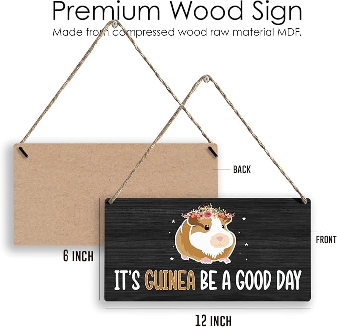 Funny Guinea Pigs Hanging Sign Wood Wall Decor for Home Office Shelf Table Desk Decor Guinea Pigs Lover Owner Gifts for Kids Girls Women Men Mom Dad 12 × 6 Inch