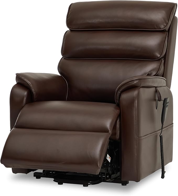 DYNOX 350 LBS Power Lift Recliner Chair for Elderly, Medium Size Dual Motor Lay Flat Infinite Positions Recliner with Heat & Massage(9188,Faux Leather,Brown)