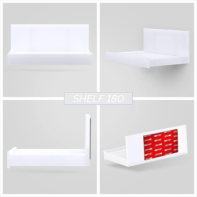 BRAINWAVZ 5.4" Adhesive Small Floating Shelf for Speakers, Books, Plants, Cameras, Toys, Decor & More, Screwless Wall Shelves, Easy to Install (SHELF180, White)