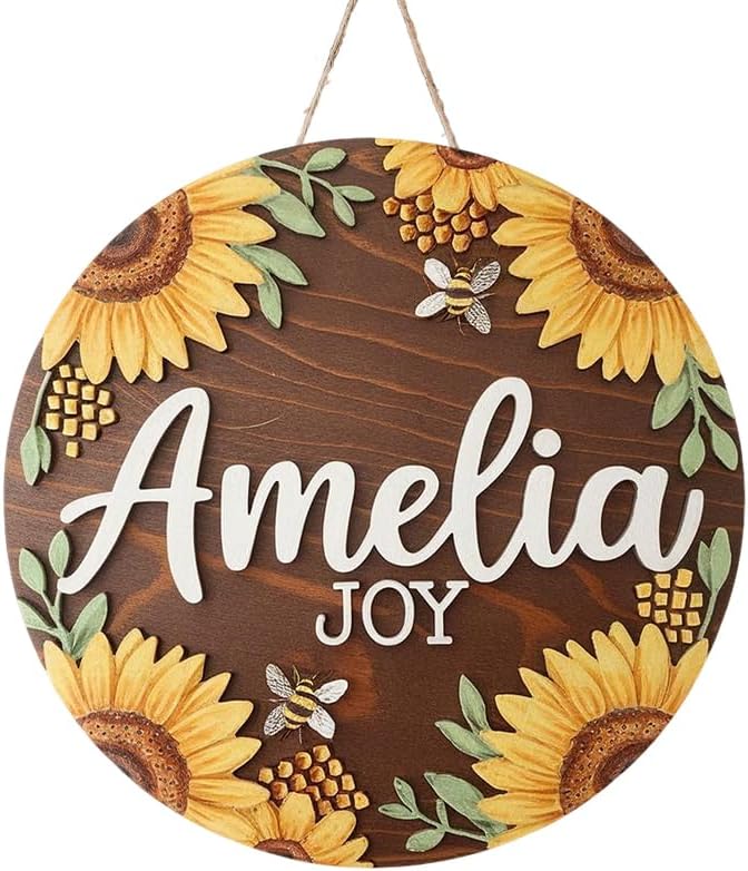 Personalized Name Signs for Kids Room, Bee Sign for Baby Door Decor, Newborn Gifts for Girl, Girls Nursery Wall Bedroom Decorations, Mother's Day Gifts for New Mom Dad Gift