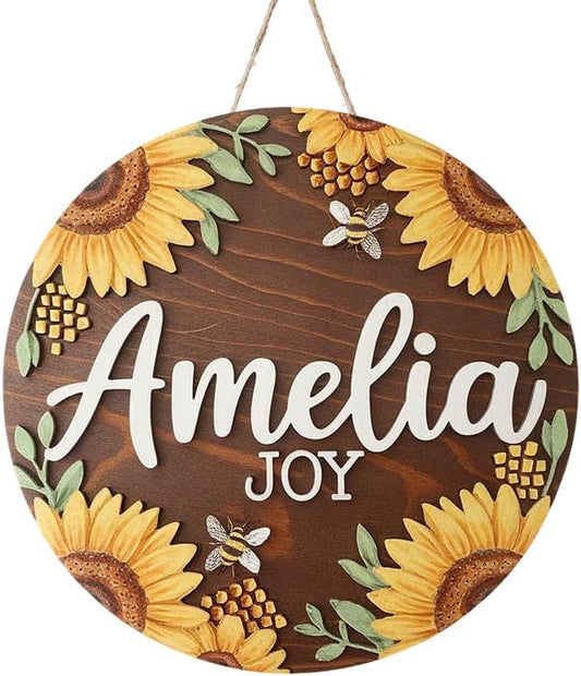 Personalized Name Signs for Kids Room, Bee Sign for Baby Door Decor, Newborn Gifts for Girl, Girls Nursery Wall Bedroom Decorations, Mother's Day Gifts for New Mom Dad Gift