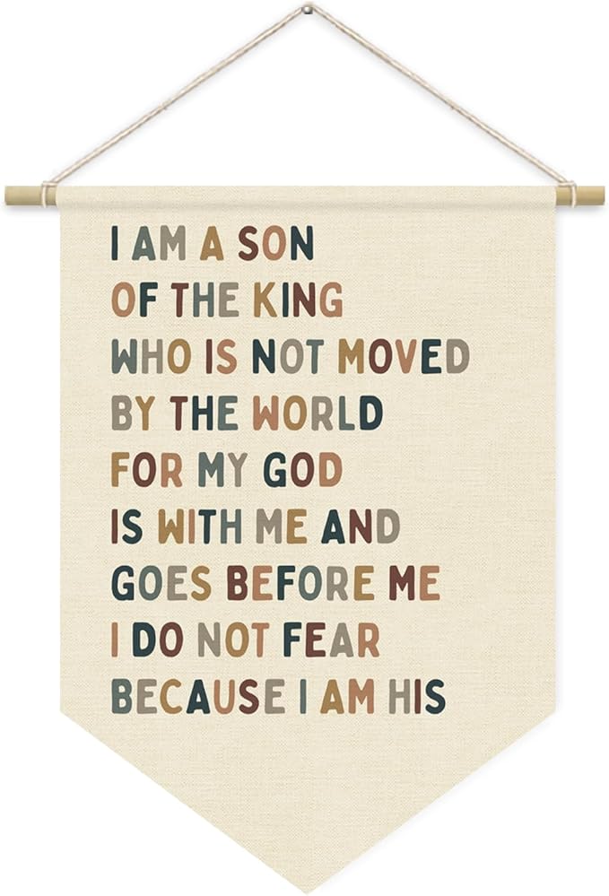 Boy Nursery Decor, I am a Son of the King Boy Nursery Banner, Boho Christian Religious Bible Verse Wall Hanging Pennant Flag for Boys Bedroom Playroom，Inspirational Wall Decor
