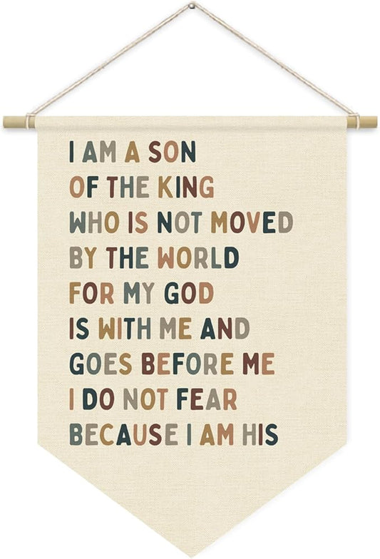 Boy Nursery Decor, I am a Son of the King Boy Nursery Banner, Boho Christian Religious Bible Verse Wall Hanging Pennant Flag for Boys Bedroom Playroom，Inspirational Wall Decor