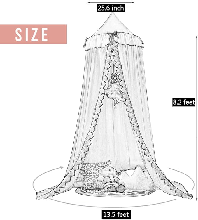 Kertnic Bed Canopy for Girls, Ruffled Soft Pink Princess Canopy Dreamy Bow Decor, Bed Canopies for Kids Room, Hanging Canopy Bedding Drapes Toddler Reading Nook Play Tent (Pink)