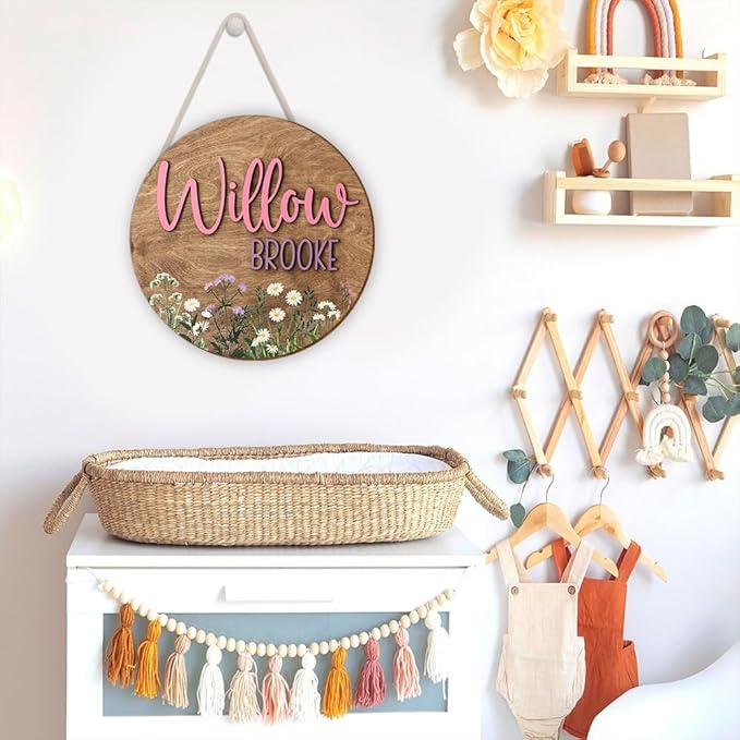 Personalized Wooden Name Sign | Custom Floral Door Sign for Room Decor, Nursery Wall Art, Girls Bedroom Decoration, Playroom Wall Hanging