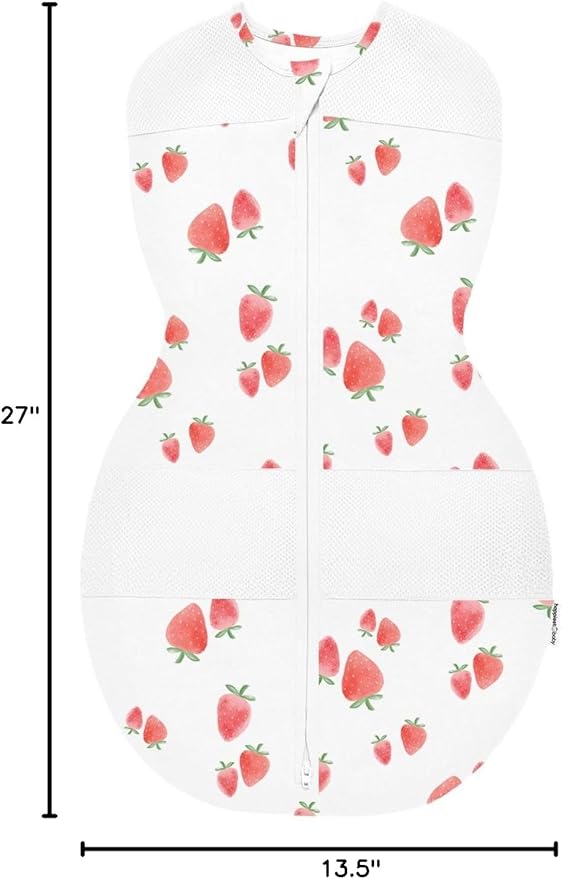 Happiest Baby Sleepea 5-Second Swaddle - 100% Organic Cotton Baby Swaddle Blanket - Doctor Designed Promotes Healthy Hip Development (Ivory Strawberries, X-Large)