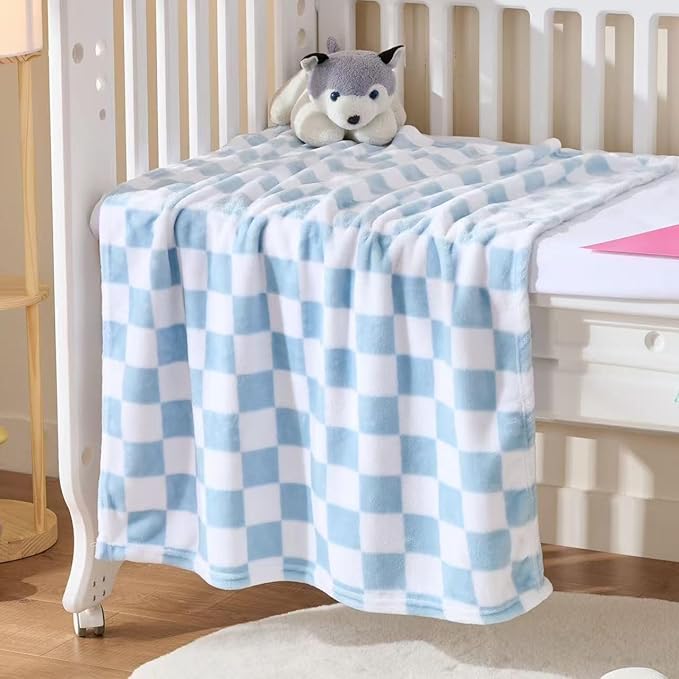 4 Pcs Baby Blankets, Fluffy Small Crib Blankets for Boys, Fleece Checkered Blanket, Toddler Receiving Blankets 30×40
