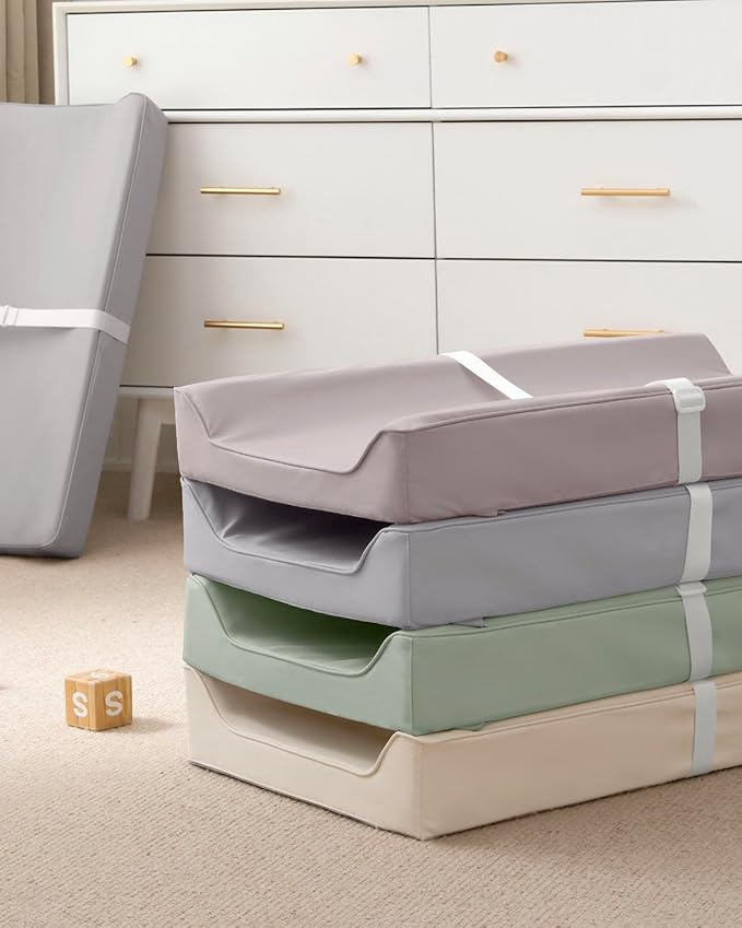 Blissful Diary Vegan Leather Baby Changing Pad with Waterproof & Wipe-Clean PU Cover, Standard Size Cozy Diaper Changing Pad for Dresser and Table, Beige