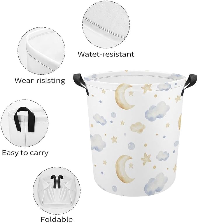 Cartoon Kids Laundry Basket Cloud Decor Moon Star Laundry Hamper Clothes Hamper Toy Storage Bin for Kids Bedroom Bathroom