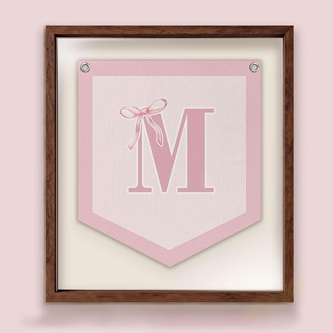 Lacama Initial Personalized Preppy Banner, Baby Shower Decor Girl Nursery Decor, Coquette Pink Bow Teen Girl Gifts, Vintage Room Toddler Room Bedroom Playroom Front Door Birthday Gift(M)