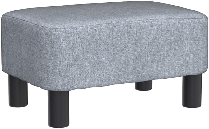 IBUYKE 16.54" Small Footstool Linen Fabric Pouf Ottoman Footrest Modern Home Bedroom Rectangular Stool, with Padded Seat Pine Wood Legs, Gray Blue RF-BD214-D