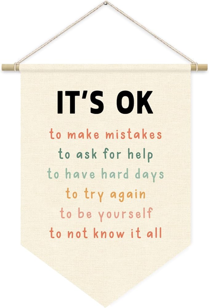 Affirmations Wall Hanging Art for Kids, It's OK Not to Be OK Positive Canvas, Nursery Decor, Classroom Decor Canvas Banner,Kids Affirmations Nursery Wall Art Canvas Hanging Pennant Flag Banner