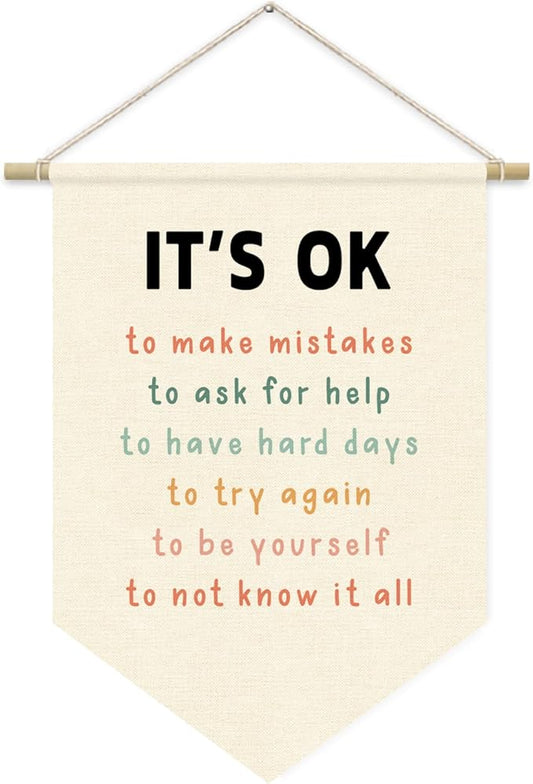 Affirmations Wall Hanging Art for Kids, It's OK Not to Be OK Positive Canvas, Nursery Decor, Classroom Decor Canvas Banner,Kids Affirmations Nursery Wall Art Canvas Hanging Pennant Flag Banner