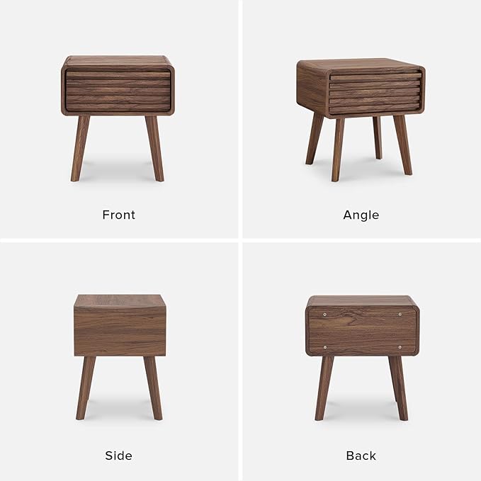 mopio Ensley Mid Century Modern Side Table, Small Accent Tables for Living Room, Mid Century Modern Night Stand, Bedside Tables, Wood Nightstands for Bedroom (Walnut, Set of 2)