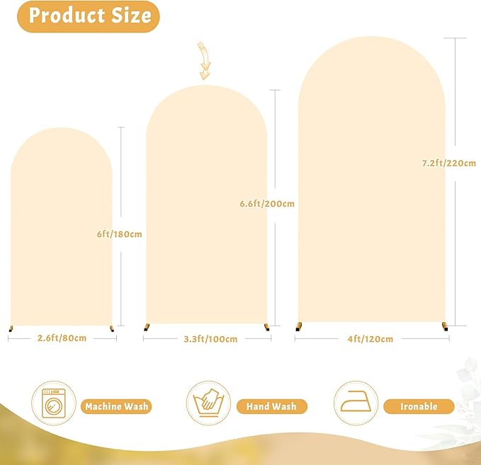 Champagne Arch Cover 6.6FT Spandex Fitted Wedding Arch Stand Covers Round Top Chiara Arch Covers Stretchy Backdrop Cover for Birthday Party Ceremony Banquet Decoration