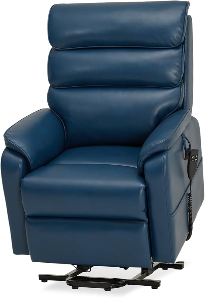 DYNOX 350 LBS Power Lift Recliner Chair for Elderly, Medium Size Dual Motor Lay Flat Infinite Positions Recliner with Heat & Massage(9188,Faux Leather,Dark Blue)