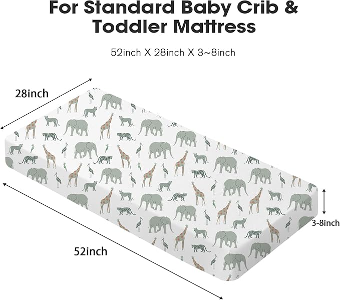 Little Grape Land Crib Sheets 4 Pack for Boys and Girls, Baby Neutral Crib Fitted Sheets for Standard Crib & Toddler Mattress, Super Soft Breathable Fitted Crib Sheet Set, Leaves & Safari