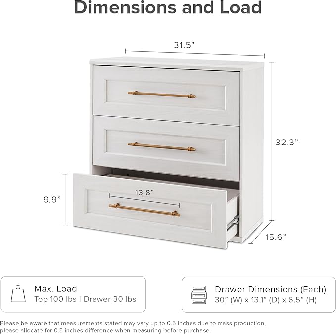mopio Blake 3 Drawer Dresser for Bedroom, Chest of Drawers, Wood Dresser Organizer, Modern Farmhouse, Tall Night Stand, Enhanced Safety, Sturdy Compliant (1, White Oak, One Size)