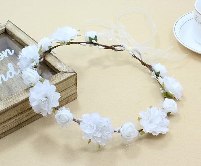 DDazzling Girls Breath Crown Flower Girl crown Floral Headband Wedding Hair Wreath Photo Props (White)
