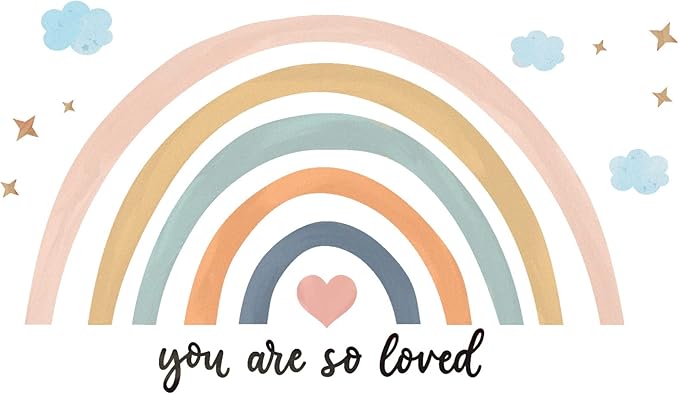 Containlol Rainbow Wall Decals, Playroom Wall Decor for Girl Room, Watercolor Peel and Stick Wallpaper, Boho Wallpaper 30 x 14 Inch Heart Art Stickers for Toddler Bedroom Nursery(Blue Pink,Cute)