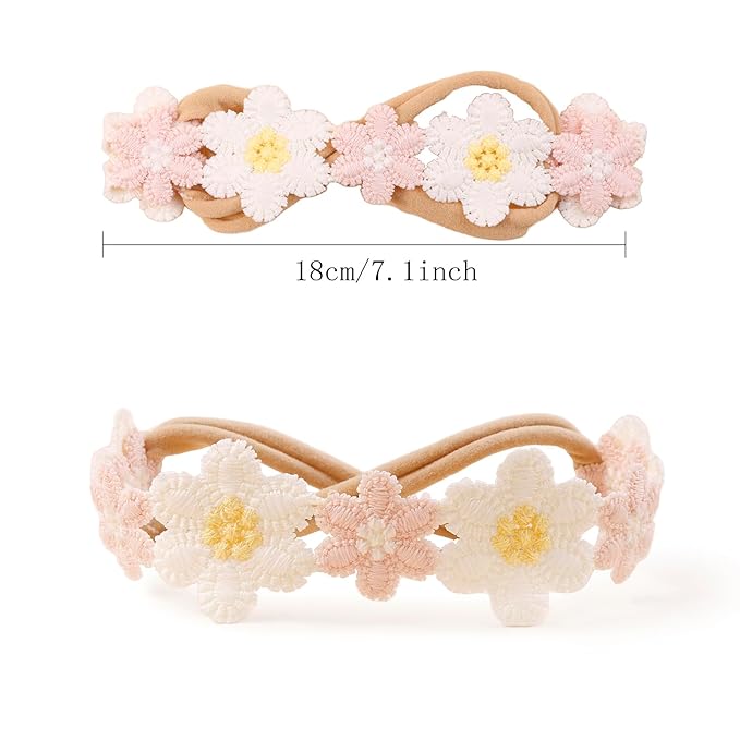 OOSAKU Baby Girl Flower Headbands Set Elastic Floral Headbands 6pcs Soft Nylon Hair Band for Newborn Toddler Hair Accessories (H-F3)