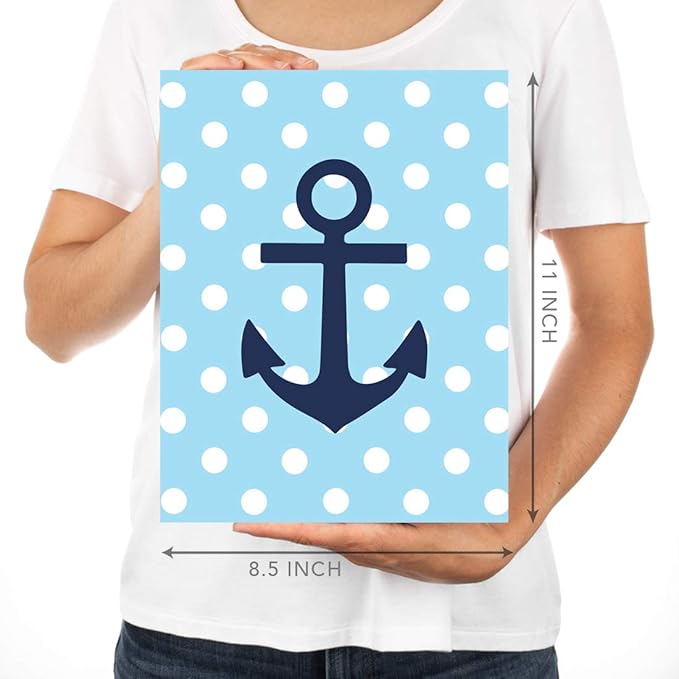 Andaz Press Ocean Nautical Sailor Theme Nursery Kids Bedroom Hanging Wall Art Decor, 8.5x11-inch, Baby Blue Stripes Dots, Dream Big, Let Your Dreams Set Sail, 6-Pack, Unframed Room Poster