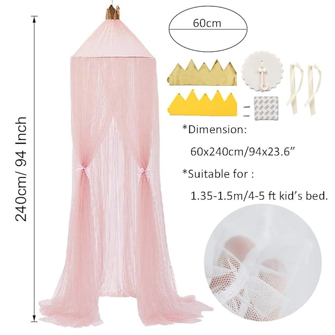 OldPAPA Bed Canopy for Girls - Princess Bed Canopy Mosquito Net Nursery Play Room Decor Dome Premium Yarn Netting Curtains Baby Game Dream Castle, Pink