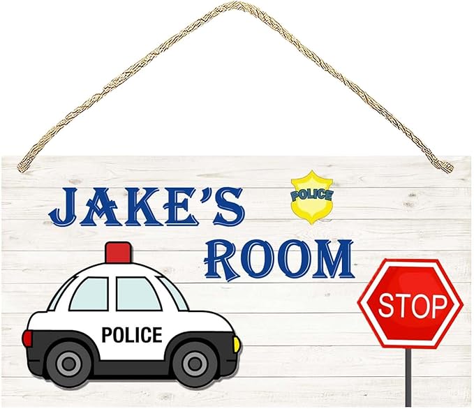 Personalized Name's Police car & sign decor design Nursery Kid's Children's Girls Bedroom Door Sign Wood Plaque Sign Wall Decor Gift