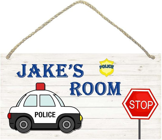 Personalized Name's Police car & sign decor design Nursery Kid's Children's Girls Bedroom Door Sign Wood Plaque Sign Wall Decor Gift