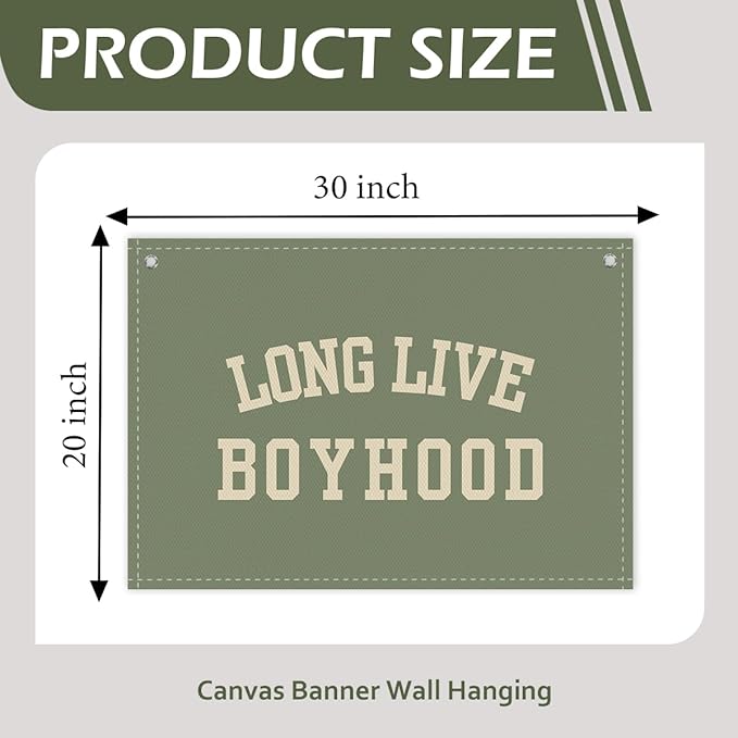 Long Live Boyhood Boys Room Decor - Linen Nursery Banner for Toddler Room Decoration, Farmhouse Kids Wall Hanging, Canvas Banner Flag for Baby Shower, Birthday Gift - A04
