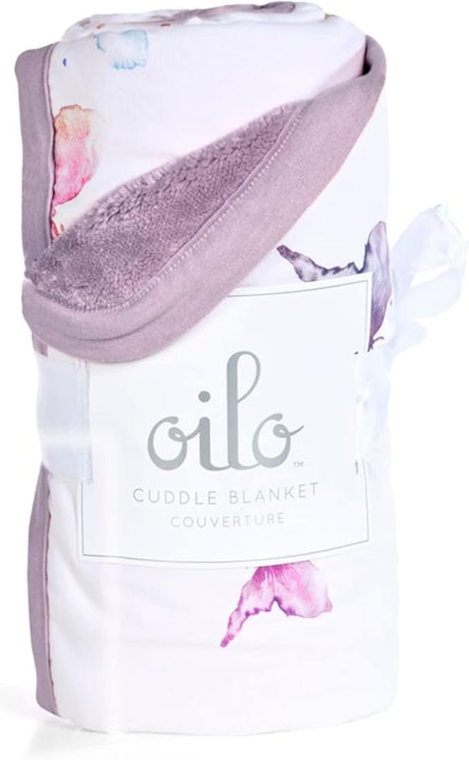 Oilo Baby Blanket, Luxury Soft Plush Chenille Backing & Turkish Cotton Jersey Print, Double Layered, 30" x 40", Rolled Jersey Edge Trim, Machine Washable, Perfect for Infant or Toddlers, Butterfly