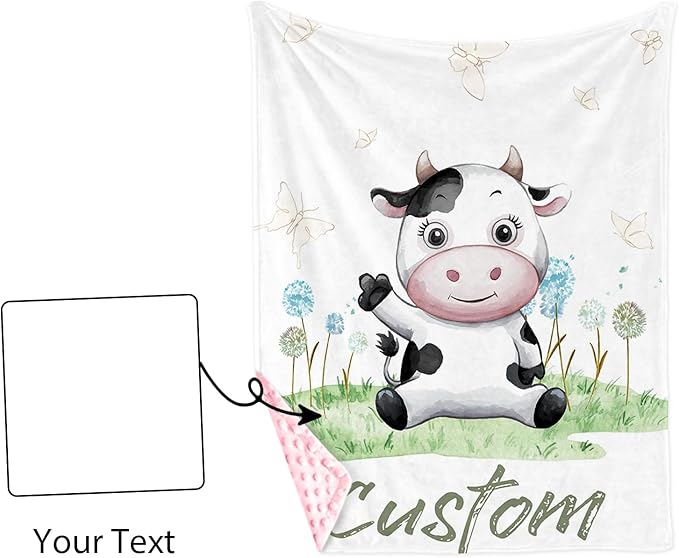 Personalized Baby Blankets for Boys Girls, Custom Name Cows Theme Baby Blanket, Soft Receiving Blanket for Newborns and Toddlers, Ideal for Baby Showers and Nursery Decor