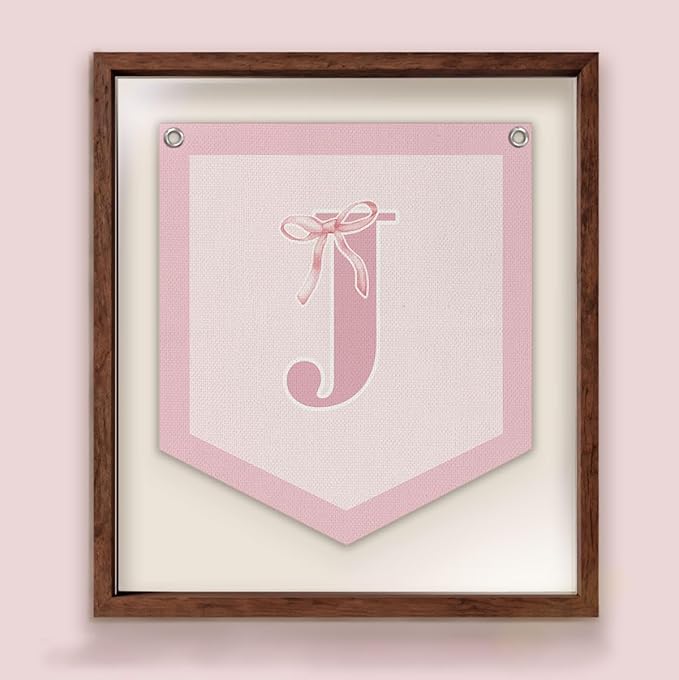 Lacama Initial Personalized Preppy Banner, Baby Shower Decor Girl Nursery Decor, Coquette Pink Bow Teen Girl Gifts, Vintage Room Toddler Room Bedroom Playroom Front Door Birthday Gift(J)