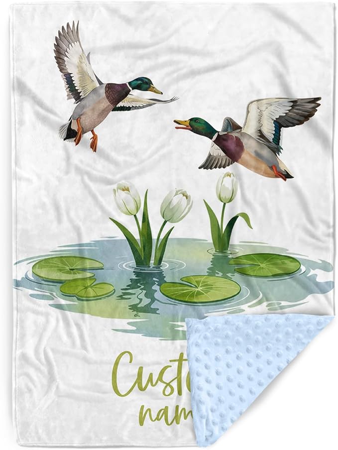 Personalized Baby Blanket with Name – Duck Theme Soft Receiving Blanket for Newborn Boys, Custom, Rustic Nursery Decor for Toddlers