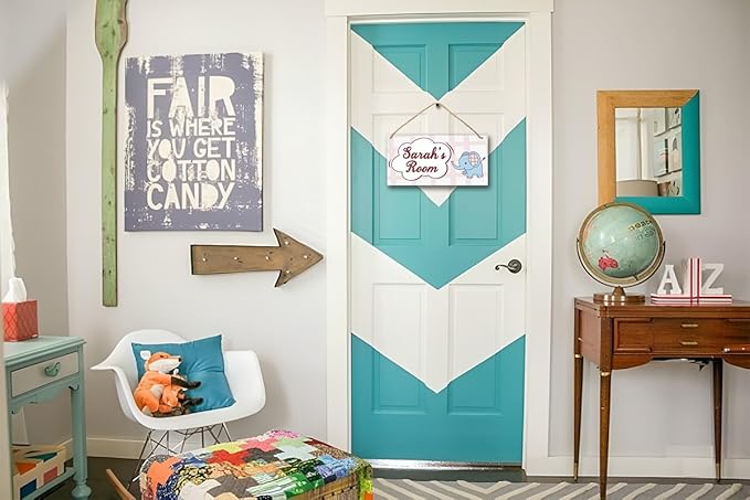Personalized Name's Light blue elephant bubble-frame Nursery Kid's Children's Girls Bedroom Door Sign Wood Plaque Sign Wall Decor Gift