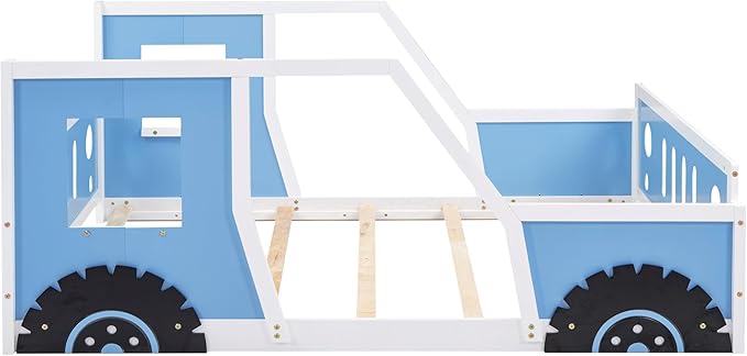 Full Size Classic Car-Shaped Platform Bed with Wheels, 77.4" L x 57.2" W x 26.5" H Blue