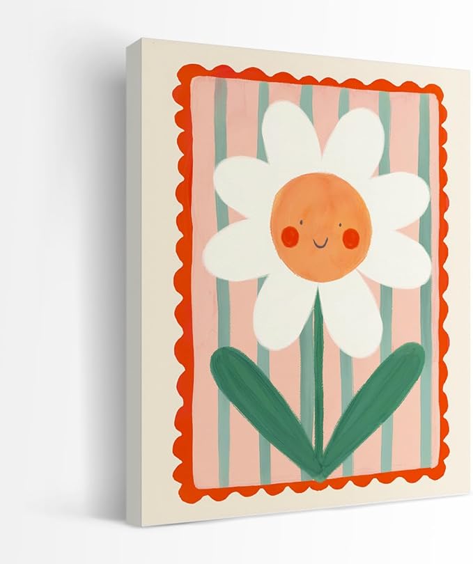 SZERE Cute Kids Smile Floral Canvas Art Decor Posters , flower Room Bedroom Bathroom Playroom Dorm Classroom Canvas Wall Decor Aesthetic for Nursery Kids Teen Girls Gifts,11x14 Inch Set of 4 Pcs classroom Pictures