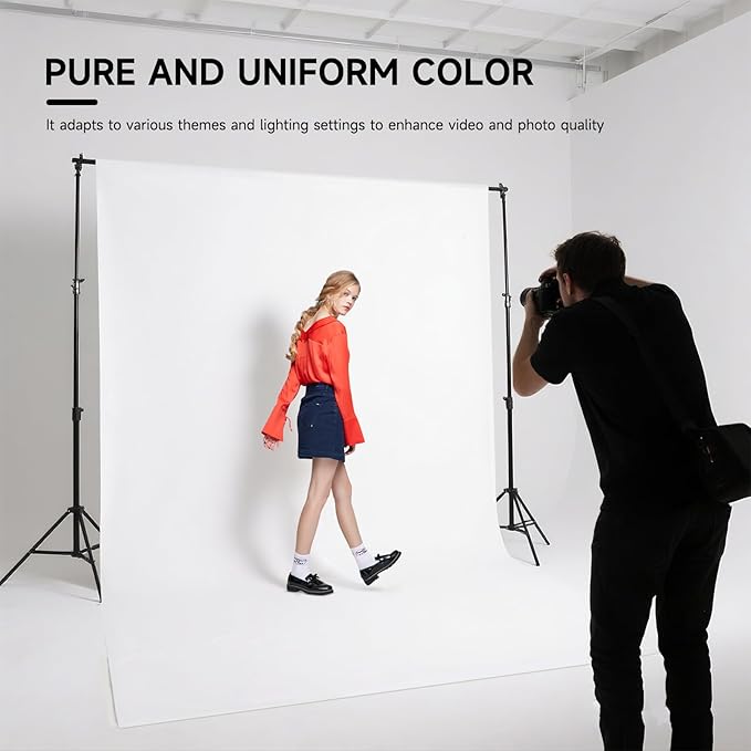YSKE-Y1 10x7 FT White Seamless Fabric Photo Backdrop with 3.1-Inch Rod Pocket for Photography Studio, Video Shoot, Party