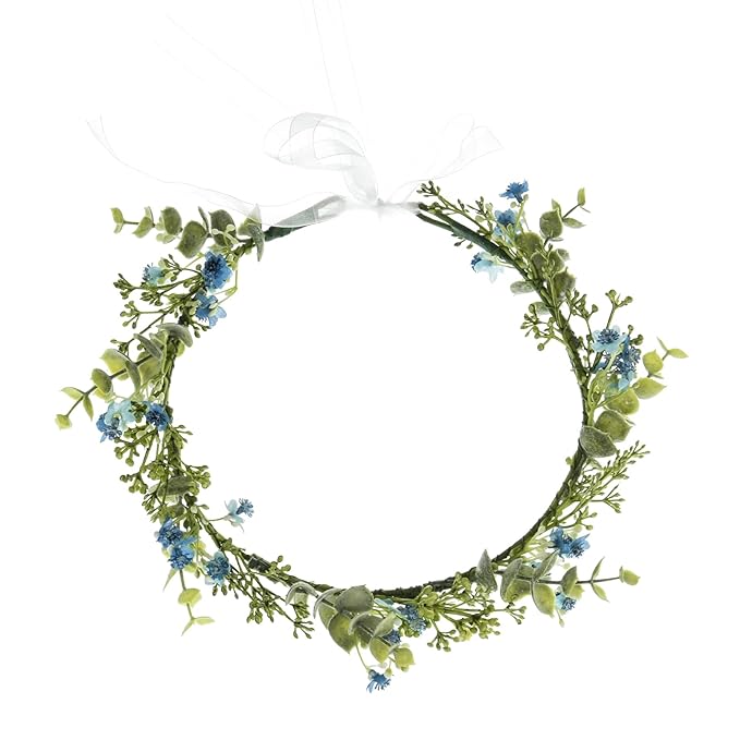 DreamLily White Baby‘s Breath Flower Crown Eucalyptus Crown Bride Bridesmaid Headpiece Boho Hair Wreath DFS18 (eucalyptus Blue)