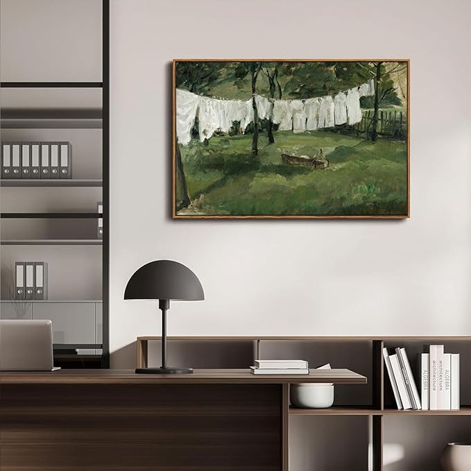 OIQArtOIQ Vintage Landscape Canvas Wall Art Framed Natural Scenery Painting Artwork Prints France Country Wilderness Farmhouse Decor Pictures Kitchen Bedroom Living Room Bathroom